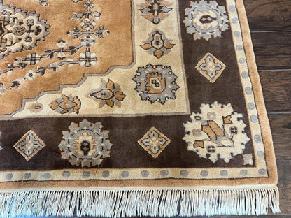 Indian Oushak Rug 8x10, Wool Hand Knotted Vintage Carpet