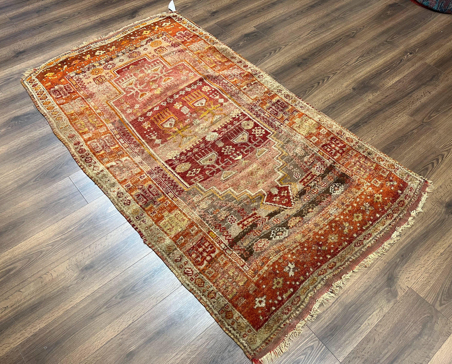 Antique Turkish Melas Rug 4x7 Hand Knotted Wool Area Rug Tribal Geometric