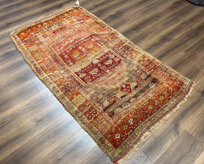 Antique Turkish Melas Rug 4x7 Hand Knotted Wool Area Rug Tribal Geometric