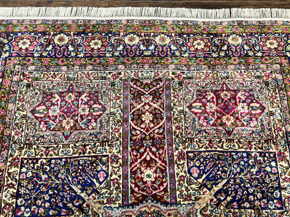Persian Kirman Lavar Rug 8x9, Antique Persian Carpet, Colorful Multicolor 1920s Handmade Wool Rug, Garden Panel Design, Fine 200 KPSI