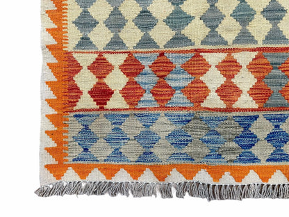 Small Chobi Kilim Rug 3x4 Colorful Diamond Kilim Small Turkish Multicolor Kilim with Diamond Pattern Wool Flatweave Nice