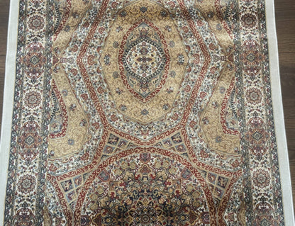 Turkish Silk Runner Rug 2.6 x 13, Dome Design, Hereke Runner, Bamboo Silk, New