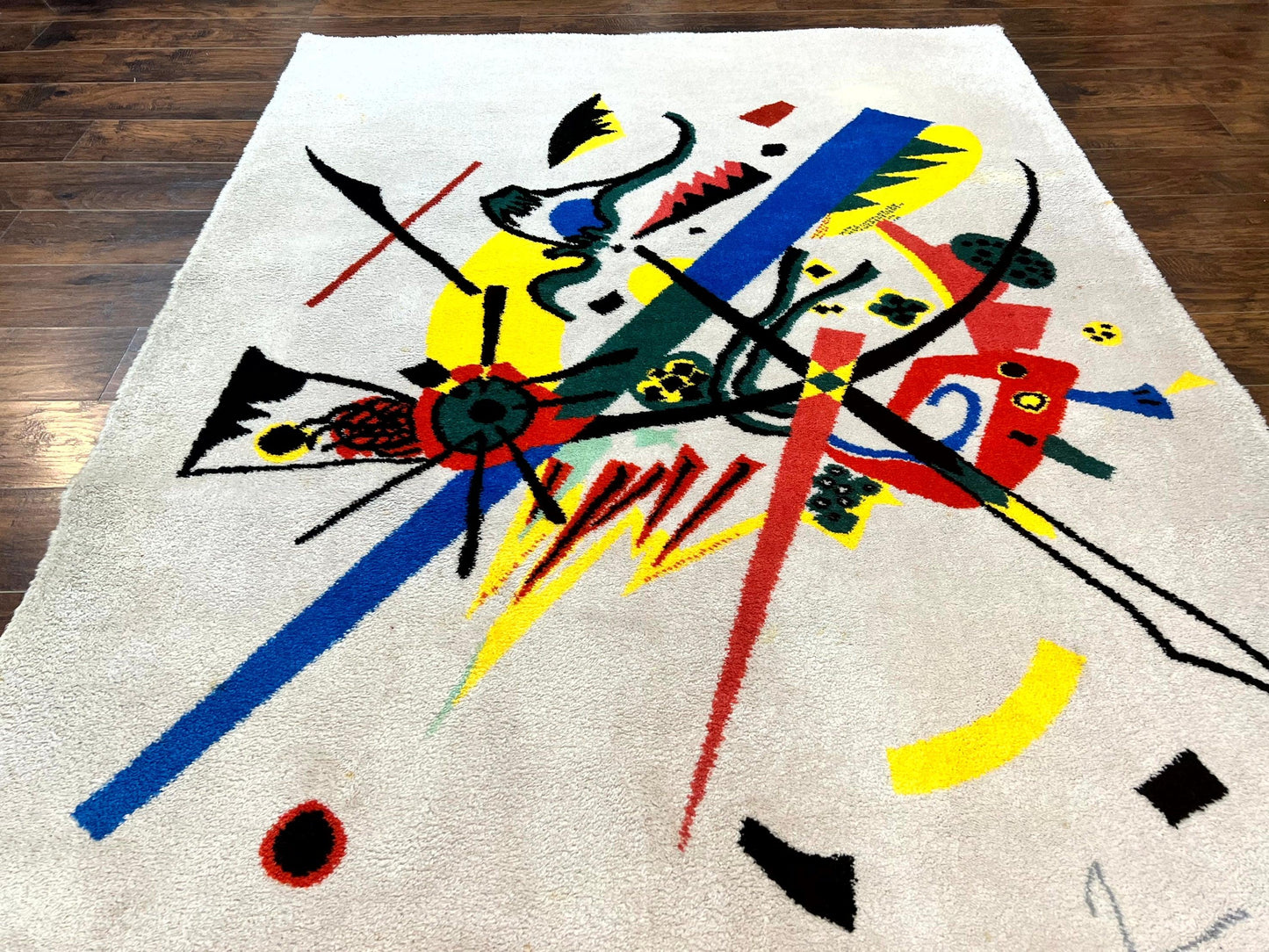 Danish Rya Shag Rug 6x9, EGE Axminster Carpet, Ivory, Modern Abstract Rug, Signed by Designer