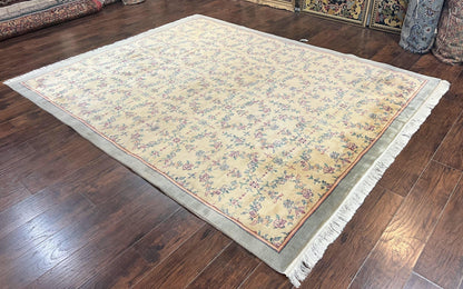 Sino Persian Rug 8x10 Floral Wool Handmade Carpet Oatmeal Teal