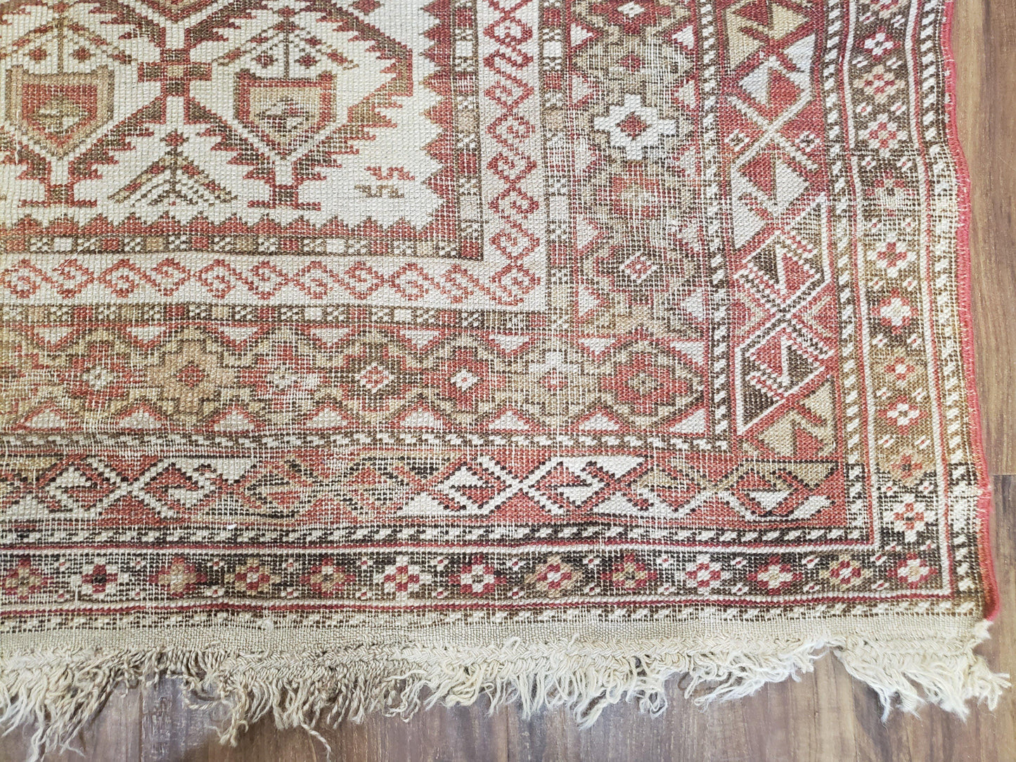 Antique Shirvan Rug 4x6 Dagestan Wool Hand Knotted Soft Red Ivory Oriental Carpet