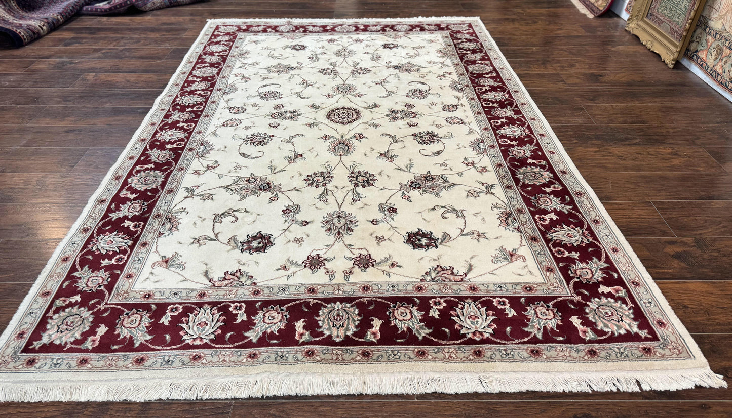 Ivory and Burgundy Pak Persian Rug 6x9