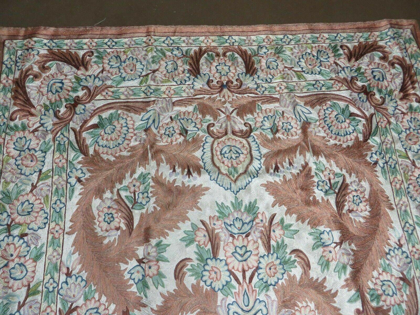 Vintage Hand Stitched Silk On Cotton Rug From India Floral Pattern 46 By 72 Inches