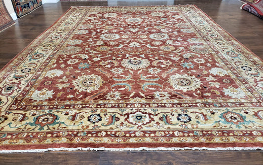 Safavieh Room Sized Rug 10x14, Wool Hand-Knotted Auburn Red & Light Gold Egyptian Mahal Oriental Carpet, 10 x 14 Large Living Room Rug