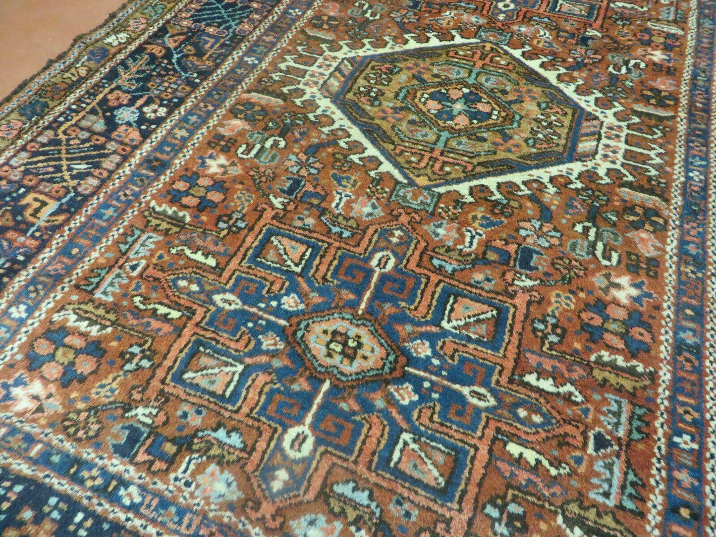 Persian Karajeh Rug 5x6 Antique Geometric Medallion Hand Knotted Wool Carpet