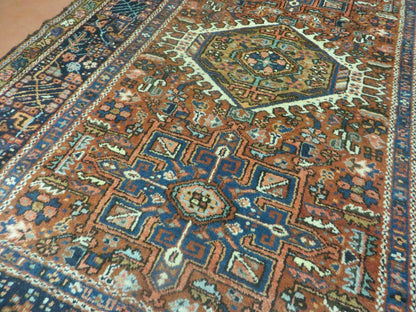 Persian Karajeh Rug 5x6 Antique Geometric Medallion Hand Knotted Wool Carpet