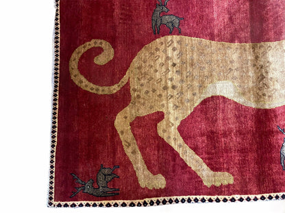 Leopard Print Wool Rug 3.5 By 6 Feet Hand Knotted Vintage Quality Handmade Red Tribal Area Rug