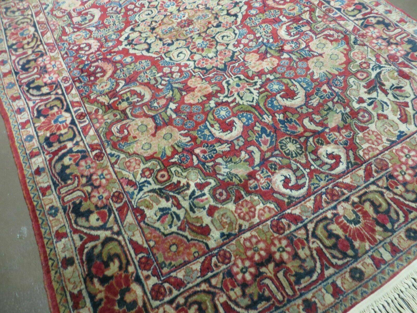 Persian Sarouk Rug 4.6 x 5, Red, Semi Antique, Floral