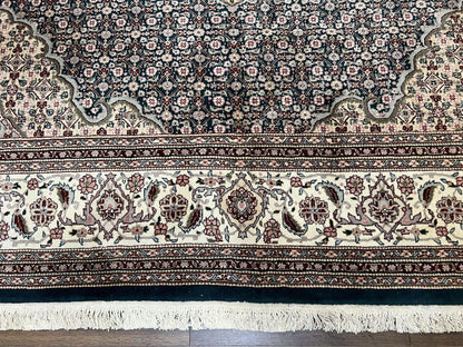 Sino Persian Rug 9x12, Dark Green and Ivory, Medallion, Mahi Herati, Elegant Oriental Carpet, Wool Hand Knotted Traditional Room Sized Rug