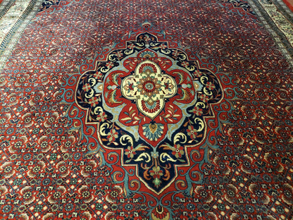 Indian Rug 9x12 Red Indo Bidjar Rug 9x12 Vintage Rug Allover Pattern Medallion Rug Wool Rug Nice Persian Design