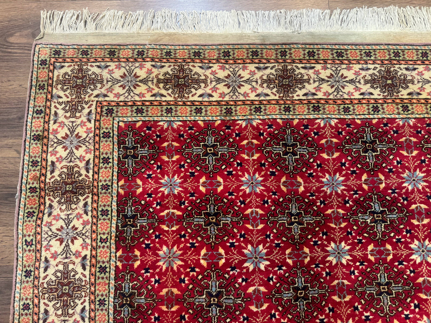 Turkish Sivas Rug 4x6, Red and Cream, Allover Design, Handmade Vintage
