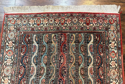 Persian Qum Rug 4x7, Striped Paisley Boteh Design