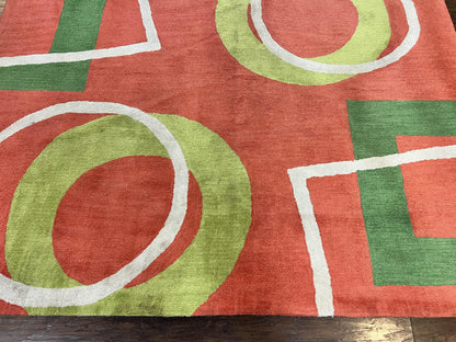 Abstract Rug 6x9 Modern Contemporary Area Rug Red Orange Green