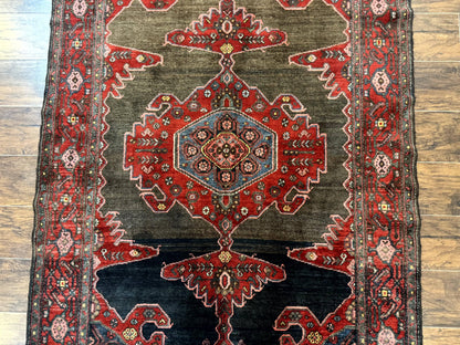 Antique Persian Tribal Rug 5x7 Geometric Wool Carpet Kurdish Senneh Rug