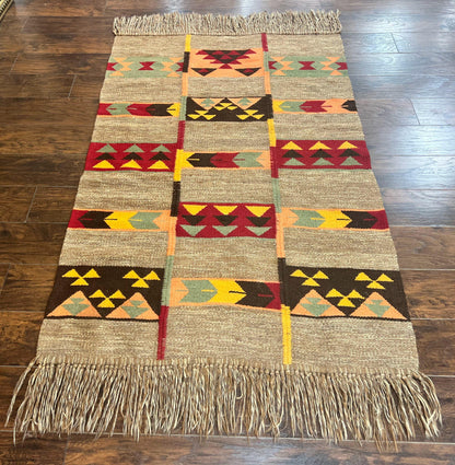 South American Flatweave Rug, Gray, Handmade Vintage Wool Bohemian Blanket