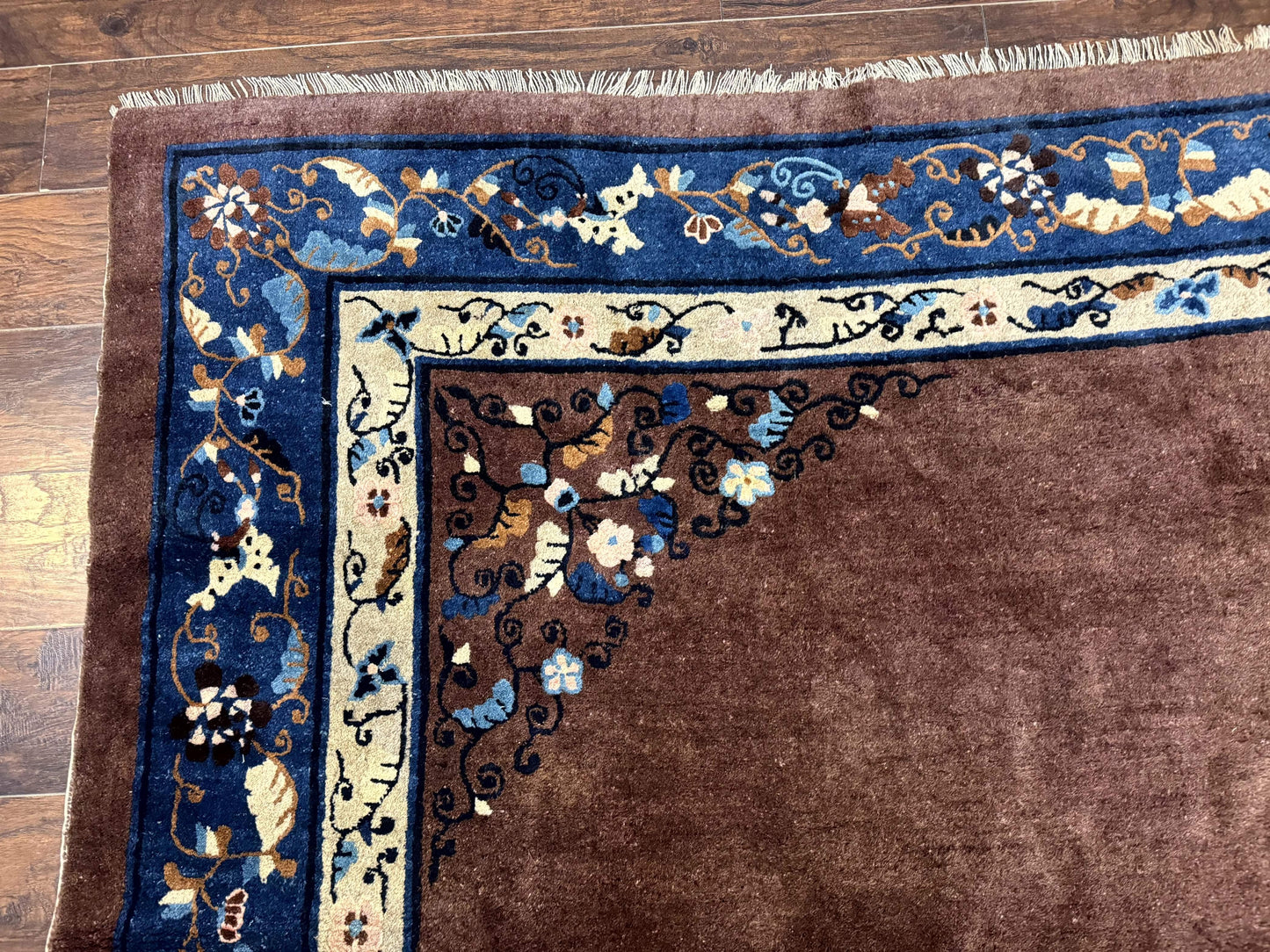 Antique Chinese Wool Rug 9x11 Large Peking Style Art Deco Open Field Fete Rug