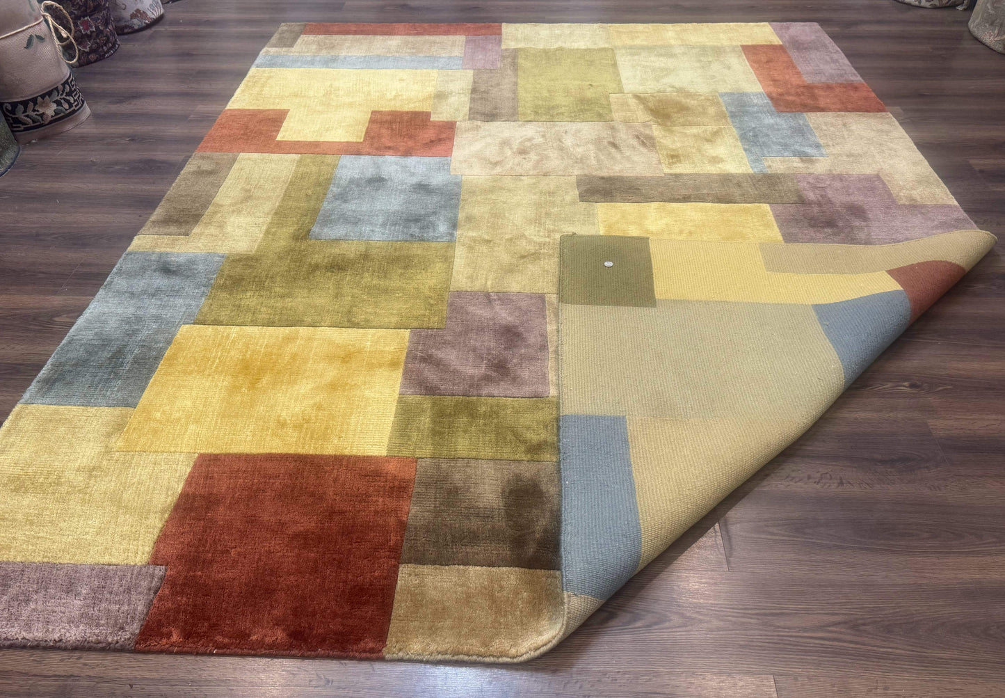 Tibetan Wool Rug 8x10 Modern Handknotted Multicolor Thick Pile