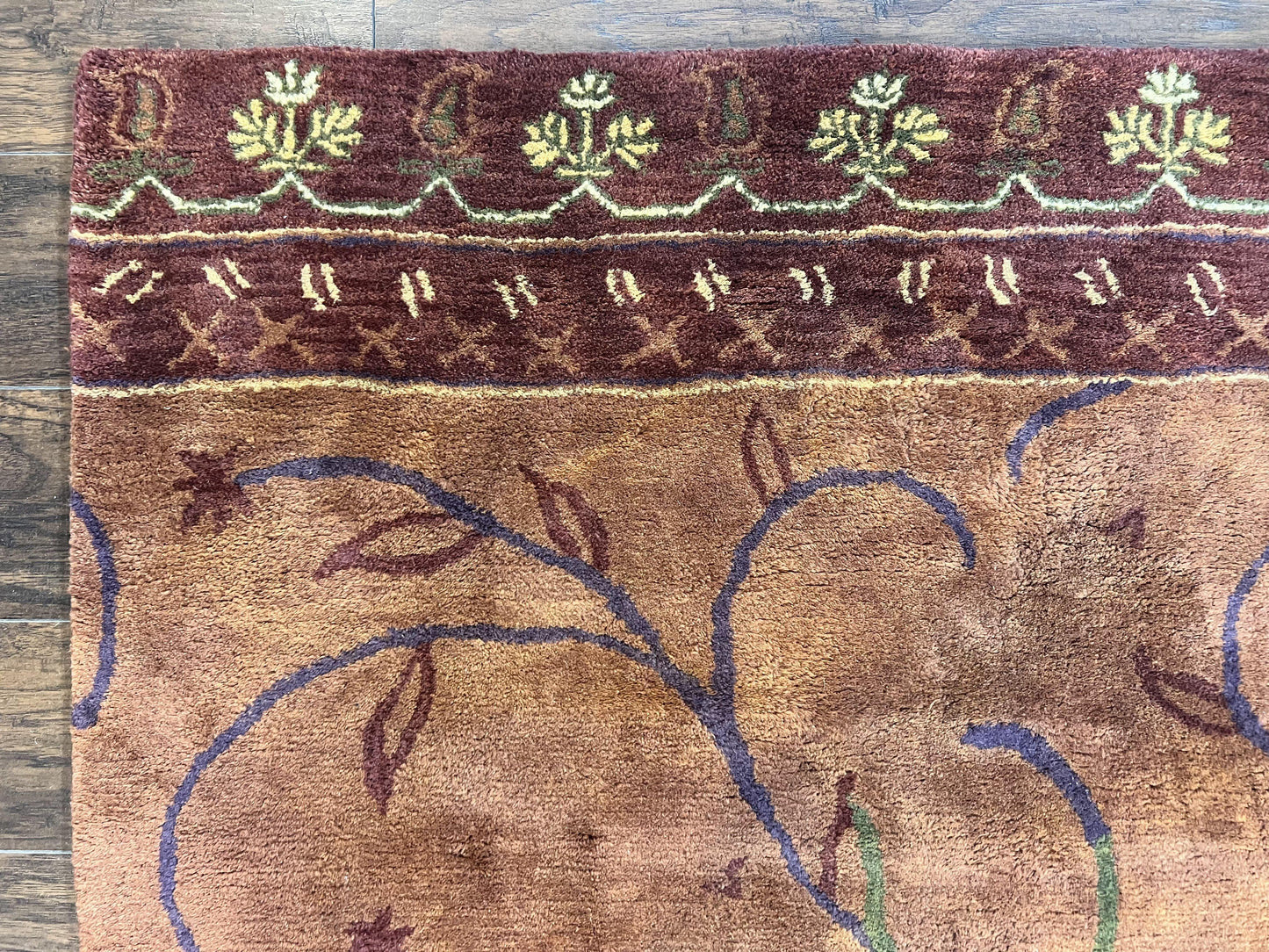 Vintage Hand Tufted Wool Silk Rug 5x8 Rust And Maroon Area Carpet