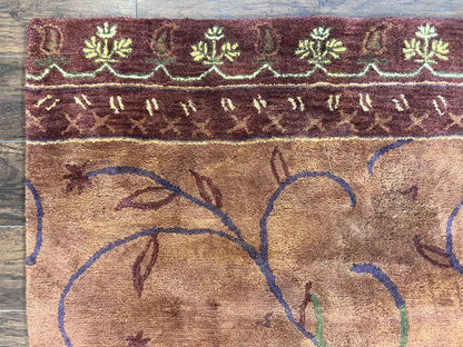Vintage Hand Tufted Wool Silk Rug 5x8 Rust And Maroon Area Carpet