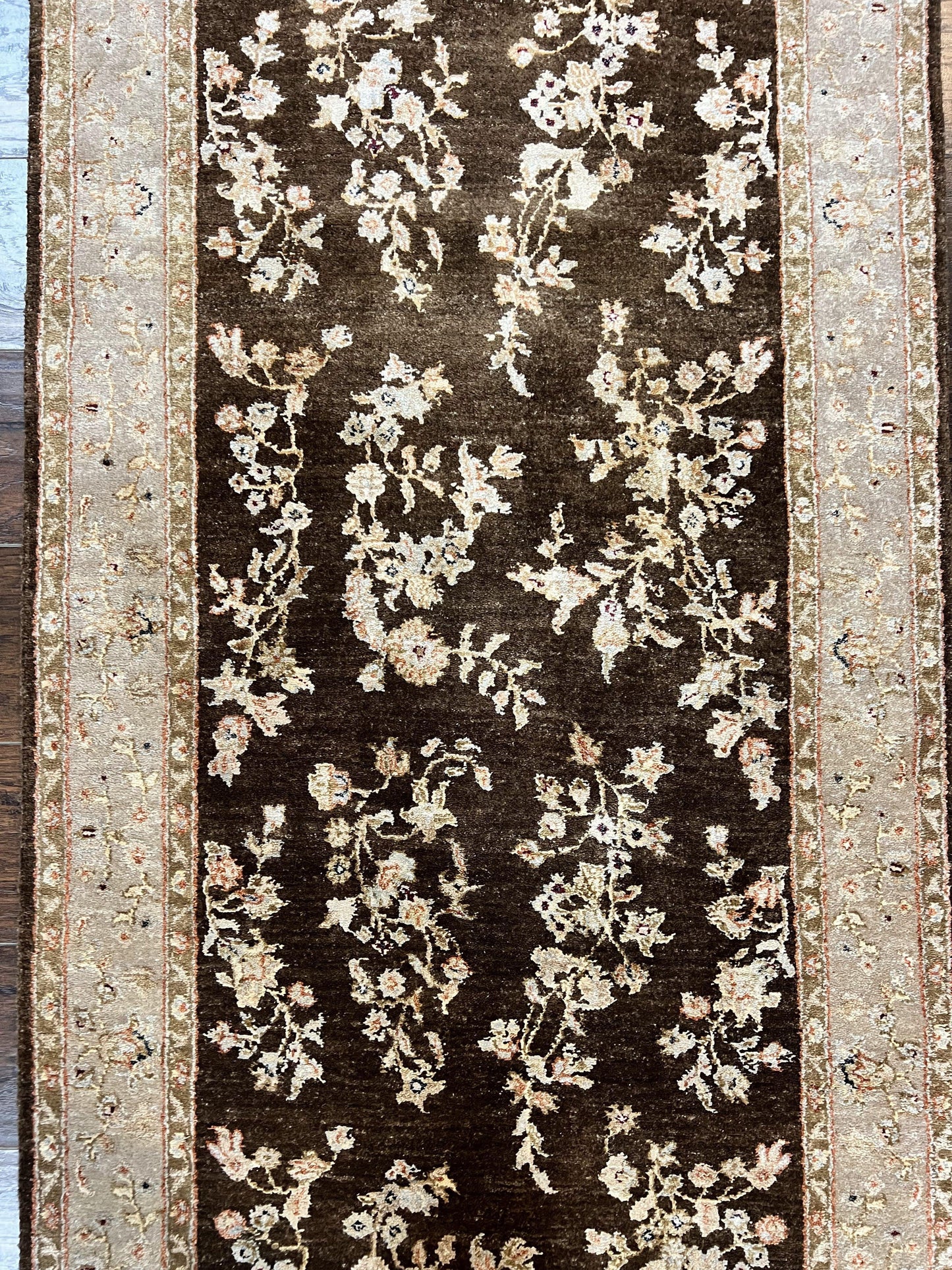 Peshawar Runner Rug 3 x 20, Wool Hand Knotted Vintage Pakistani Carpet, Brown & Taupe, Chobi Mahal Floral Rug, Extra Long Hallway Runner