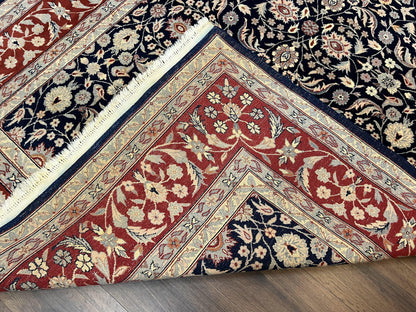 Indo Sarouk Rug 6x9, Vintage Indian Persian Rug, Wool Oriental Carpet, Navy Blue Red Allover Floral Rug, Traditional Very Fine Rug, Area Rug