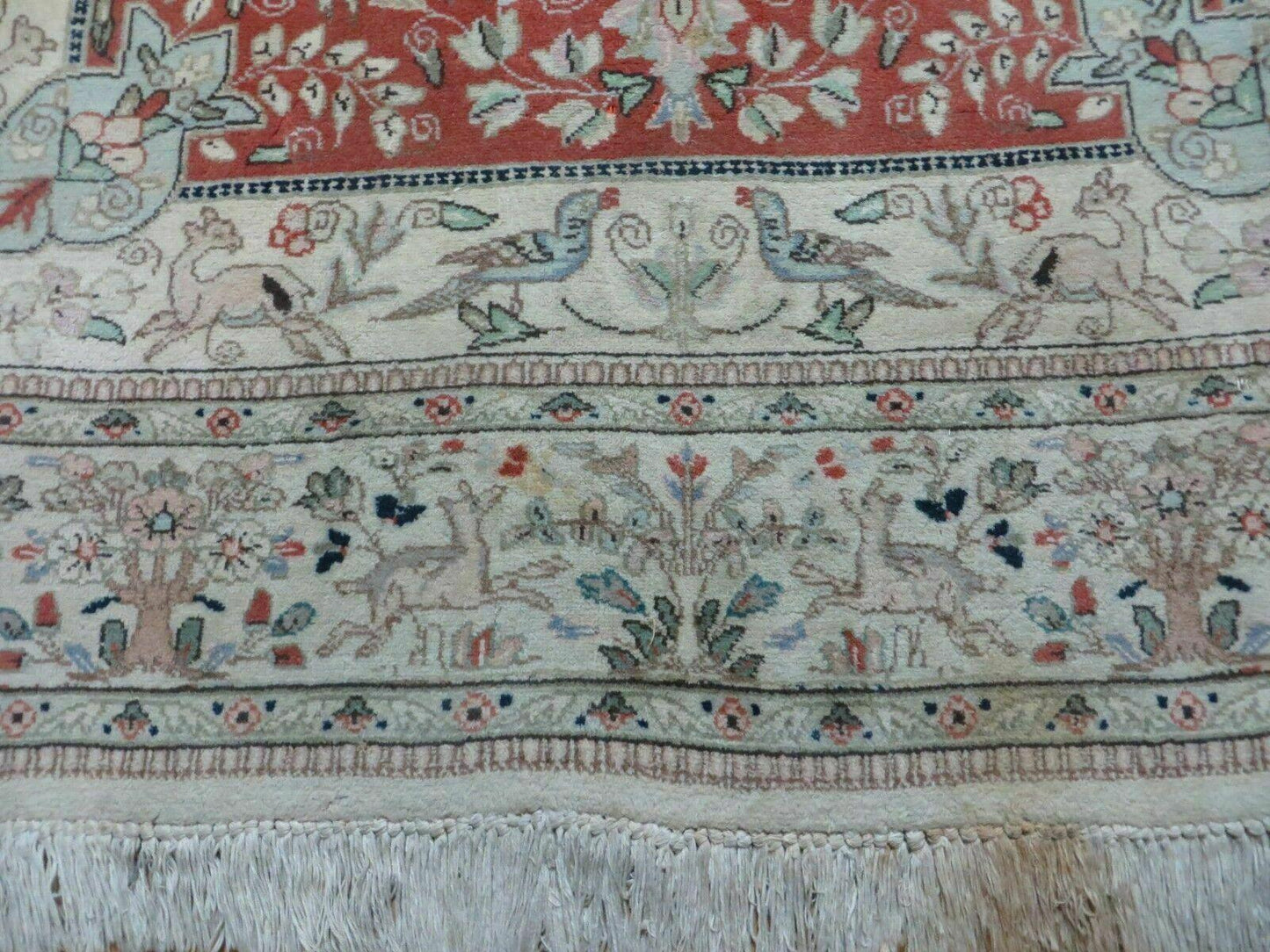Vintage Indian Wool Rug Hunting Birds And Deer Oriental Floral Design 6 By 9