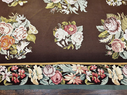 Vintage Needlepoint Rug 9x12 Handmade Wool Carpet With Floral Bouquets European Design