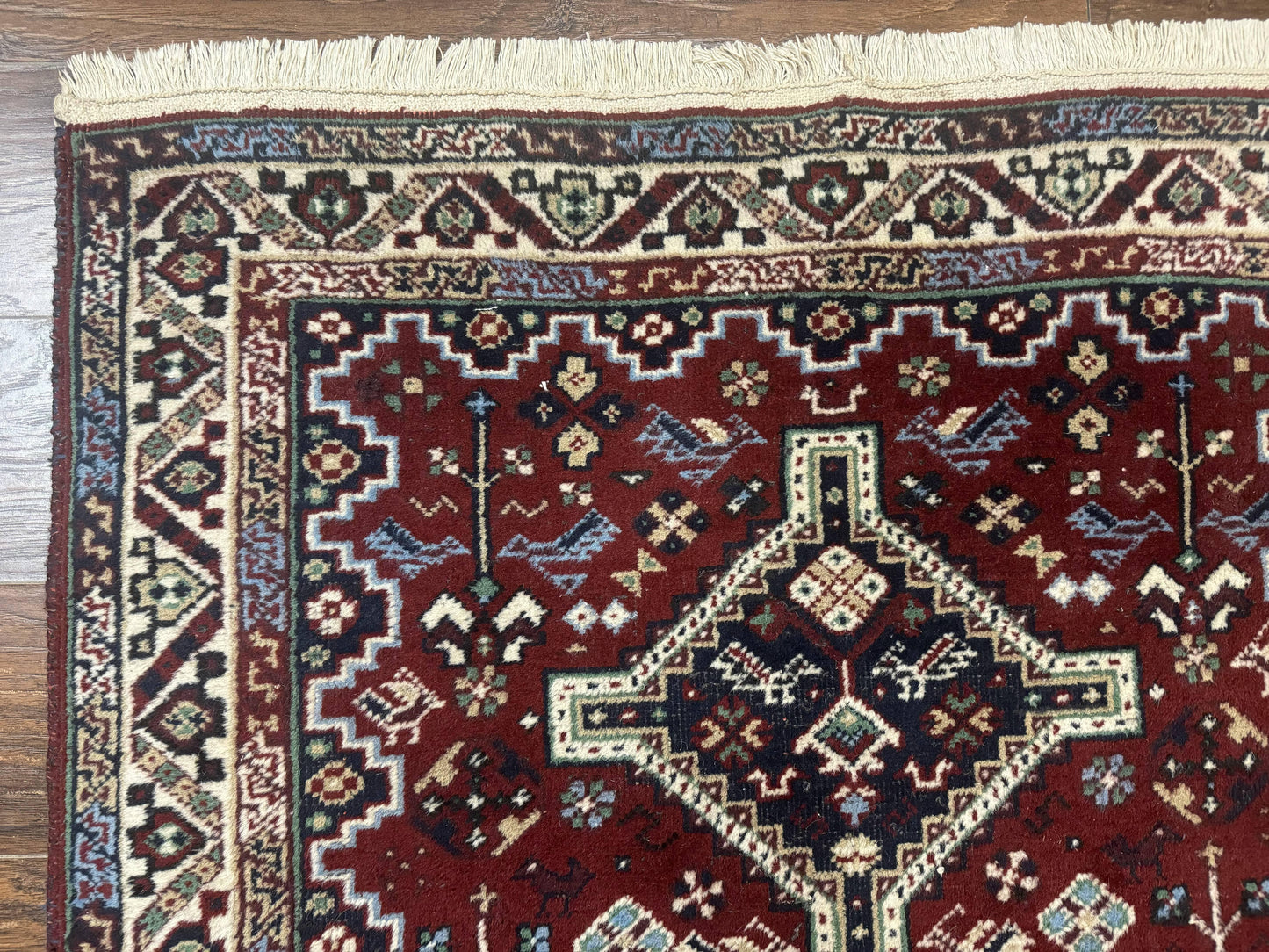 Persian Afshar Rug 4x5 Red Navy Geometric Tribal Wool Carpet