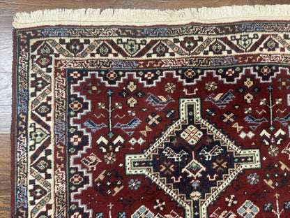 Persian Afshar Rug 4x5 Red Navy Geometric Tribal Wool Carpet