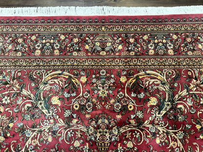Sino Persian Rug 9x12 Hand Knotted Wool Floral Allover Rose Red 290 KPSI