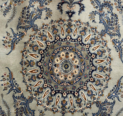 Persian Kashan Rug 7x10 Handmade Wool Light Green Blue Vintage Carpet