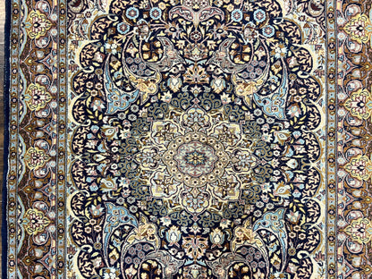 Pak Persian Rug 5x7 Navy Blue Hand Knotted Wool Floral Medallion Oriental Carpet