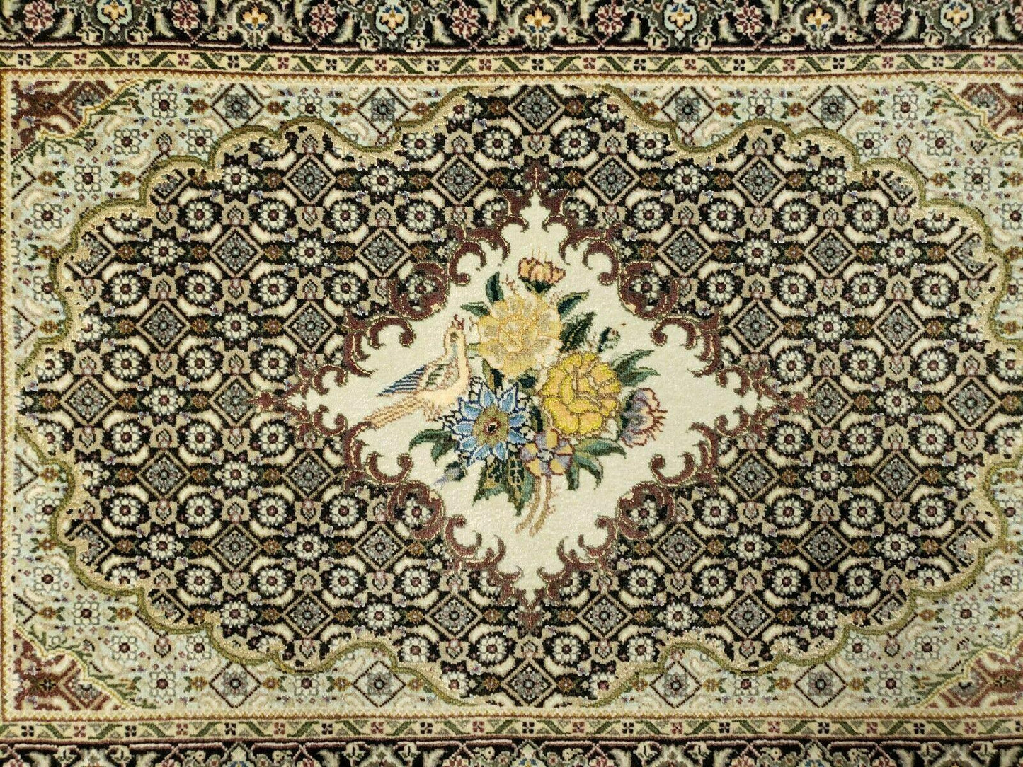 Small Persian Rug 2.4 x 3, Birds and Flowers, Finely Hand Knotted