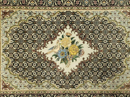 Small Persian Rug 2.4 x 3, Birds and Flowers, Finely Hand Knotted