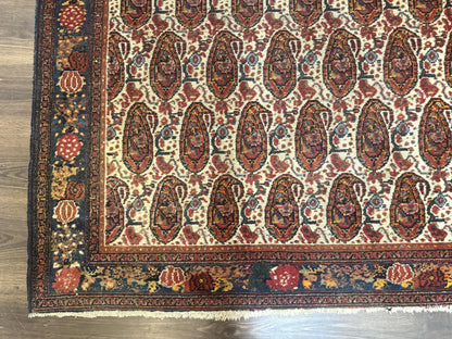Senneh Rug Antique Persian Kurdish Hand Knotted 4.6 By 6.5 Repeated Paisley Boteh Design