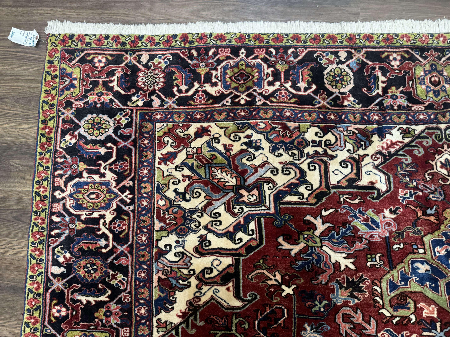 Antique Persian Heriz Rug 8x11, Geometric Tribal Wool Carpet, Brick Red