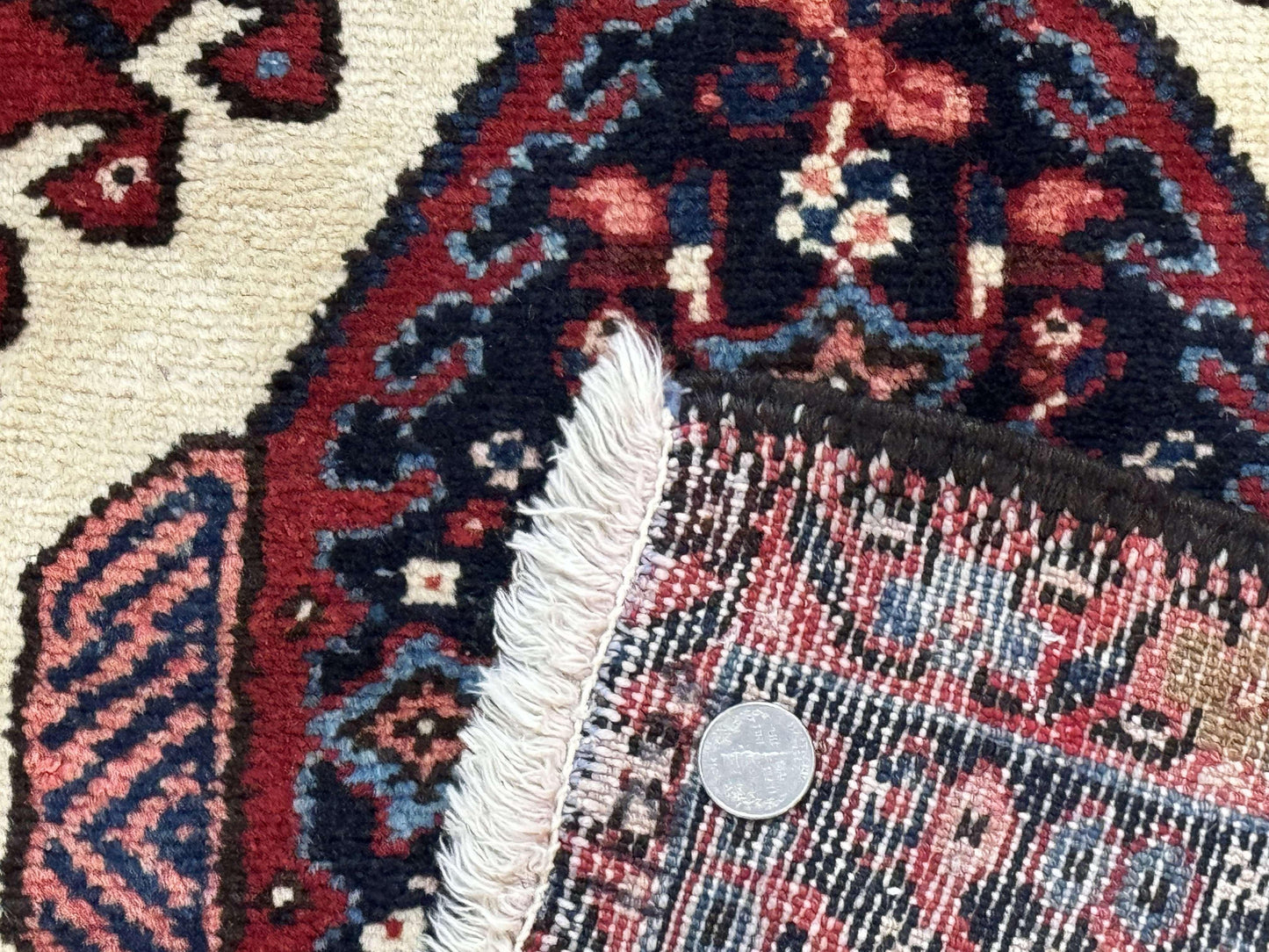 Persian Karajeh Rug 5x6, Antique Heriz Carpet, Geometric, Persian Tribal Rug, Brick Red Navy Blue