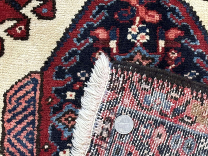 Persian Karajeh Rug 5x6, Antique Heriz Carpet, Geometric, Persian Tribal Rug, Brick Red Navy Blue