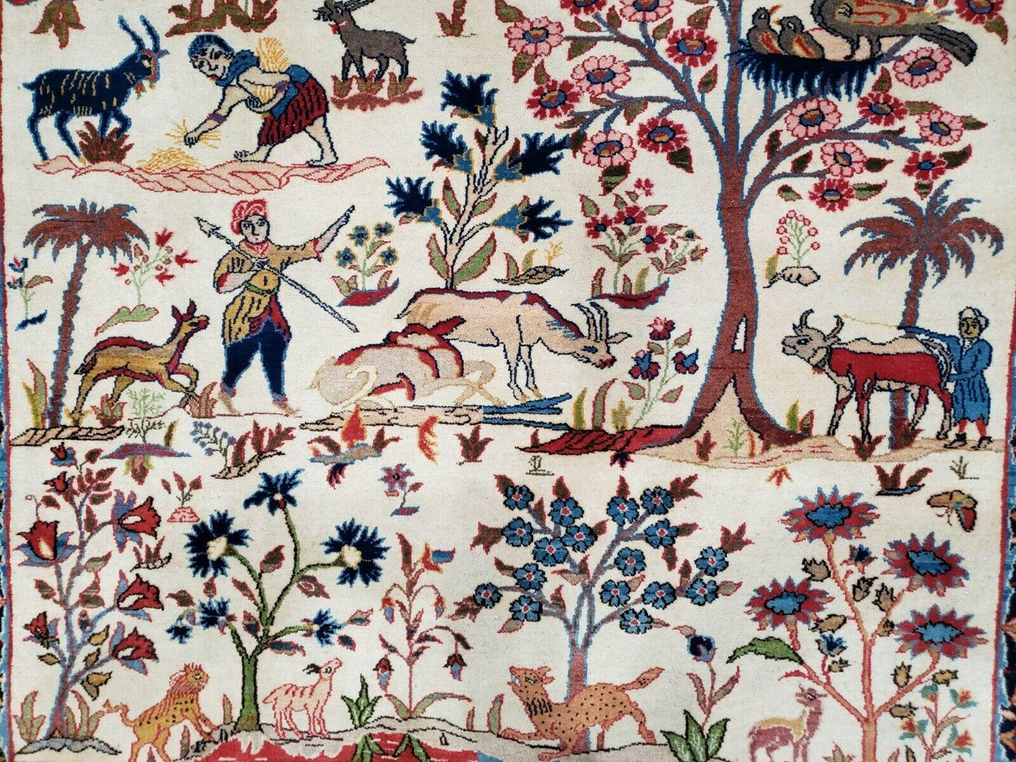 Antique Persian Isfahan Rug 5x7 Hand Knotted Wool Pictorial Tree Of Life