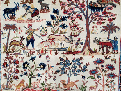 Antique Persian Isfahan Rug 5x7 Hand Knotted Wool Pictorial Tree Of Life