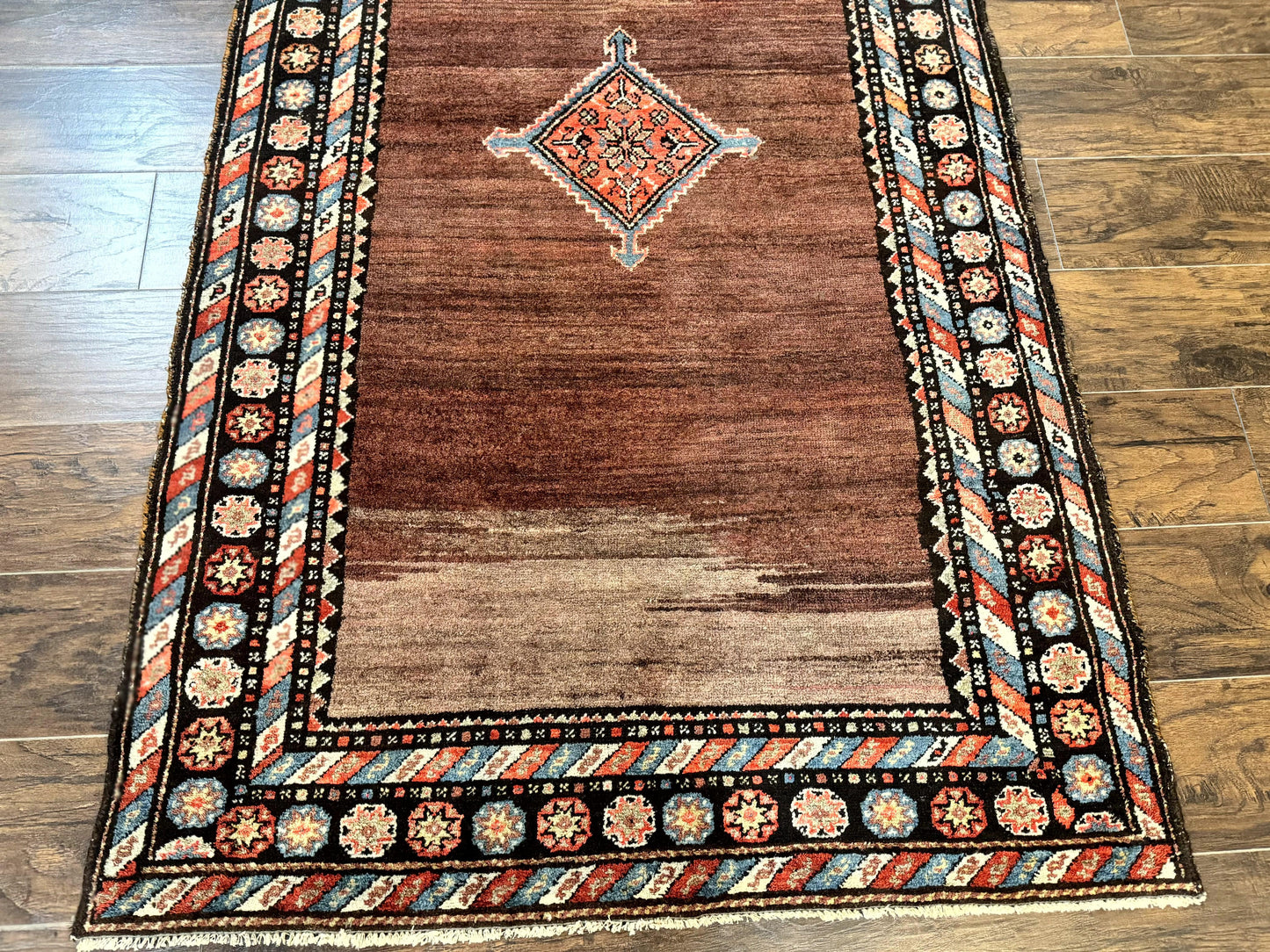 Antique Persian Rug 4x7 Handmade Sarab Tribal Wool Runner Open Field Rainbow Border