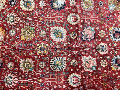 Persian Tabriz Rug 10x12 Floral Allover Handmade Vintage Wool Carpet