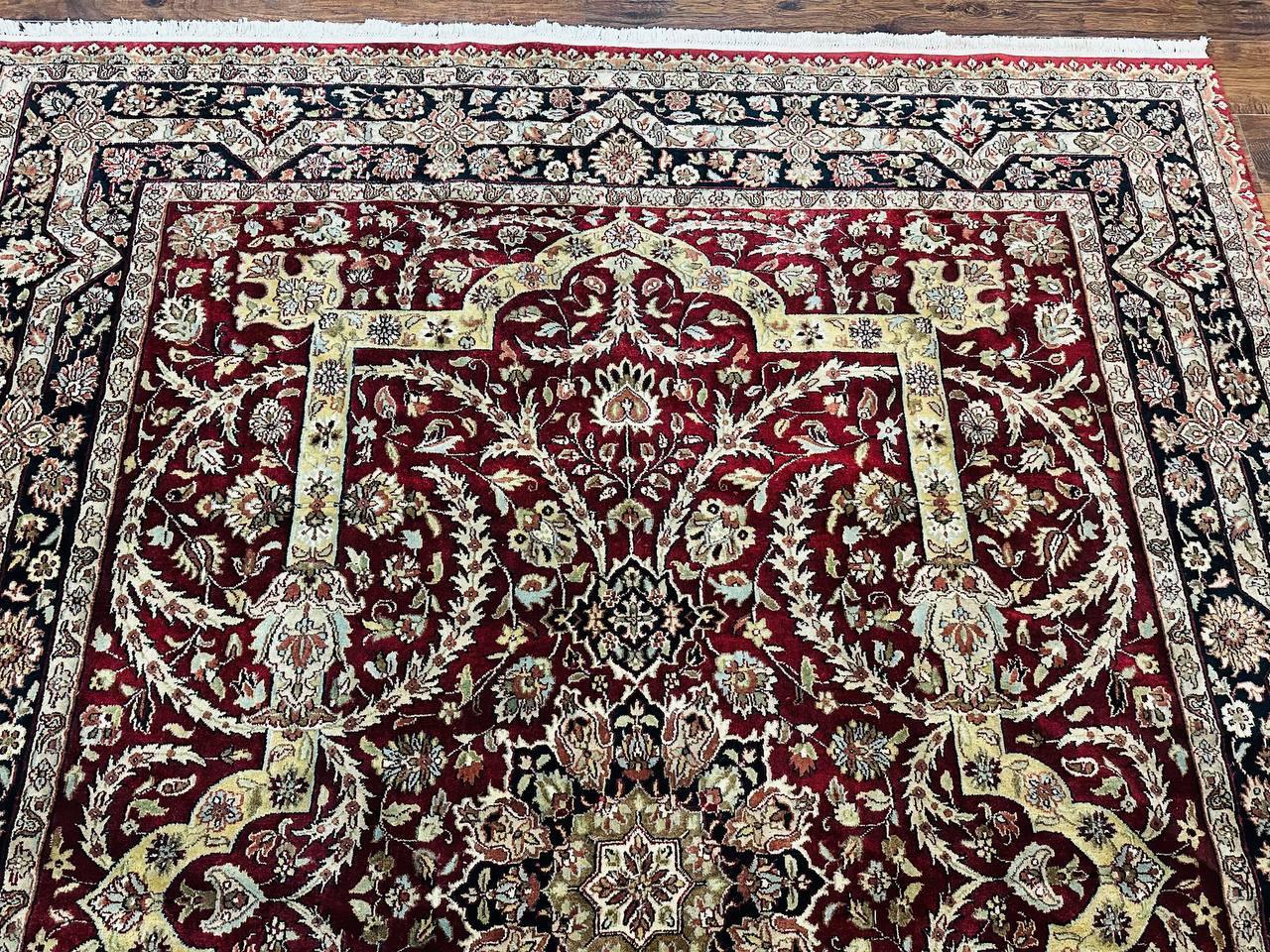 Indo Persian Rug 8x10 Red Vintage Wool Traditional Floral Handmade Carpet