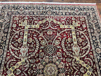 Indo Persian Rug 8x10 Red Vintage Wool Traditional Floral Handmade Carpet