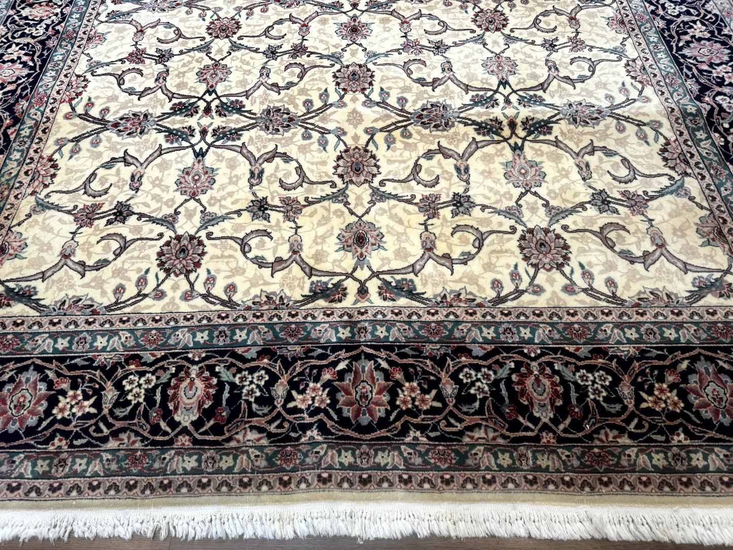 Sino Persian Rug 8x10, Allover Pattern, Beige and Midnight Blue, Wool Oriental Carpet