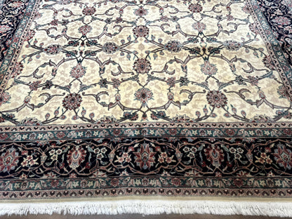 Sino Persian Rug 8x10, Allover Pattern, Beige and Midnight Blue, Wool Oriental Carpet